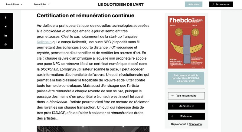Article Le Quotidien de l'Art